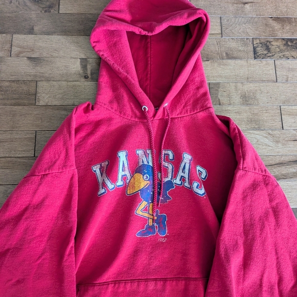 Vintage Kansas Jayhawks Logo Hoodie Red Size Large - Picture 8 of 8